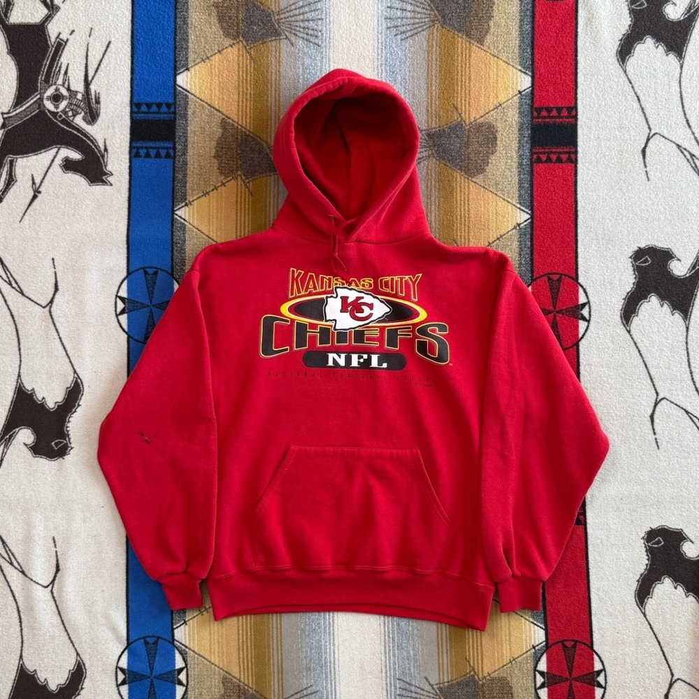 Vintage 1996 Kansas City Chiefs NFL Hoodie Red Graphic Sweatshirt Mens Large